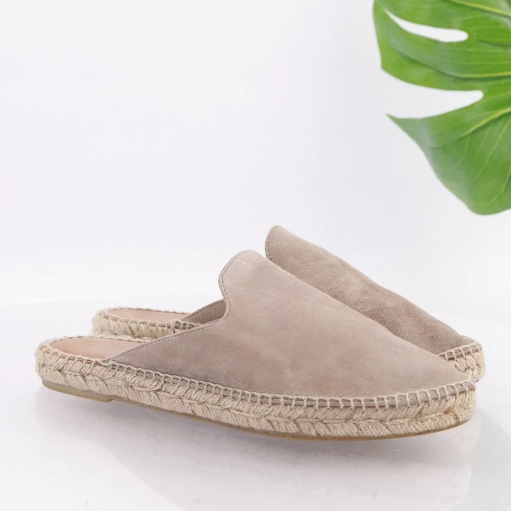 Pinaz Womens Mule Size 37 6 Tan Suede Espadrille Slip On Comfort Shoes Flat